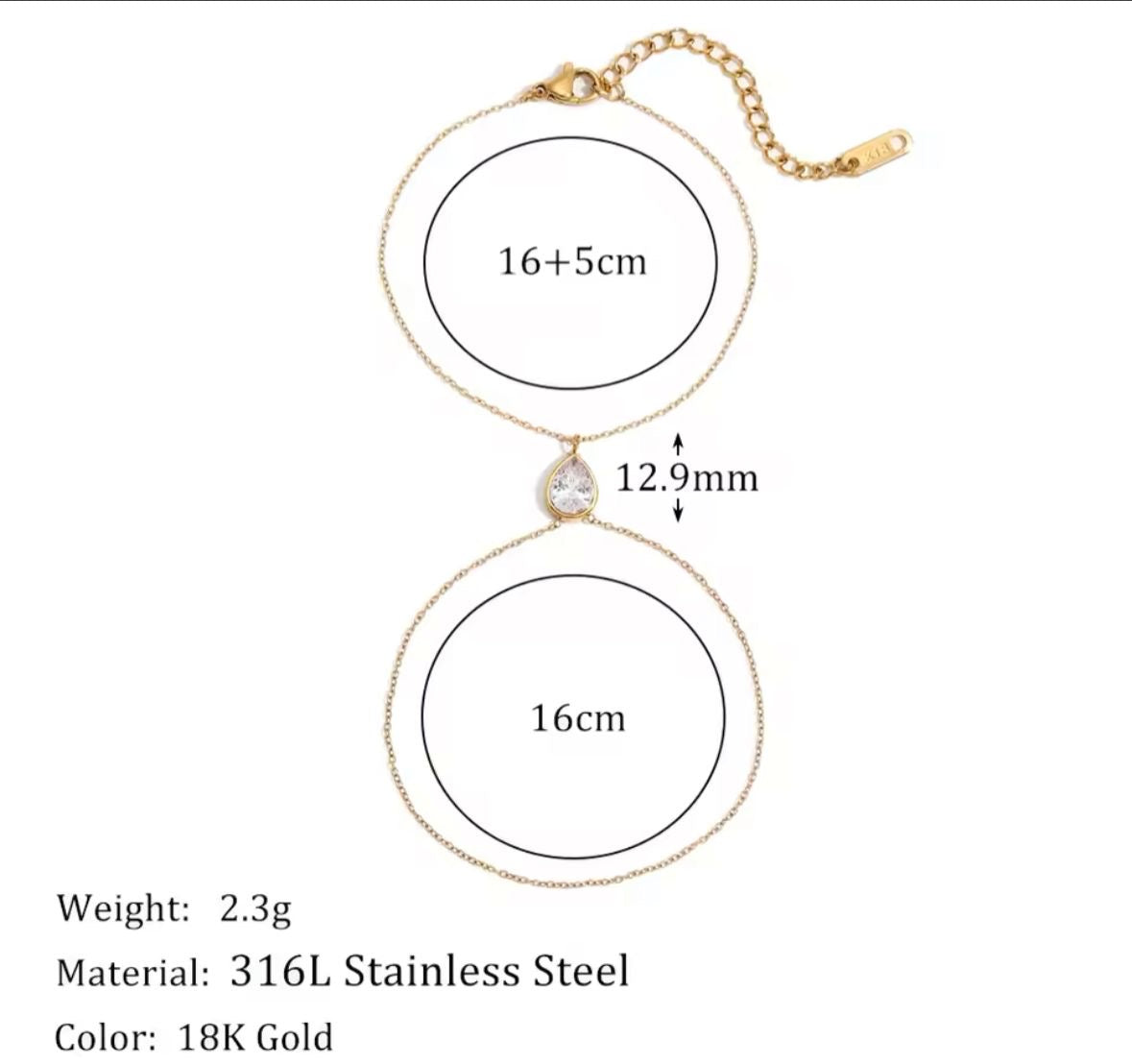 Avery Pear Cut Zircon Hand Chain Bracelet -18K