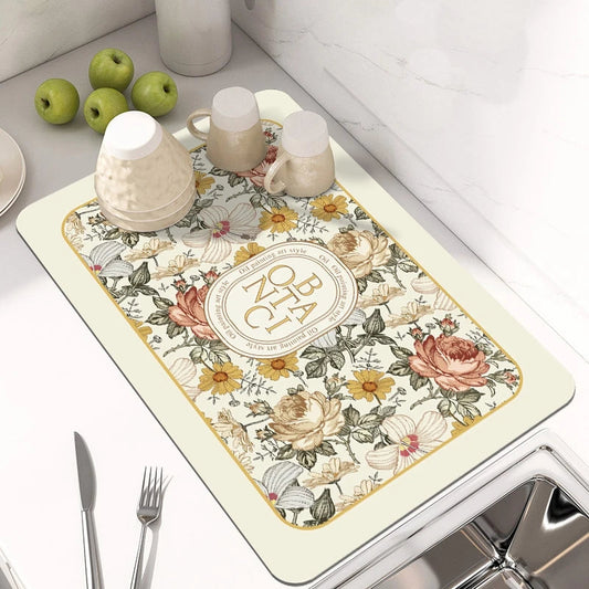 Anti Slip Dish Drying Mat -Botanical