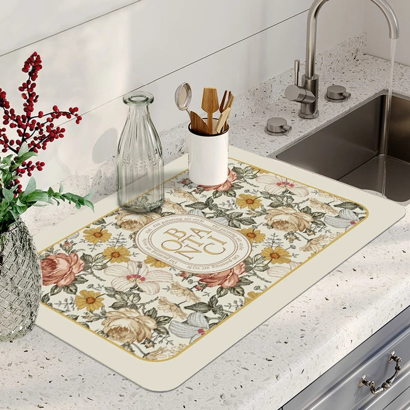 Anti Slip Dish Drying Mat -Botanical