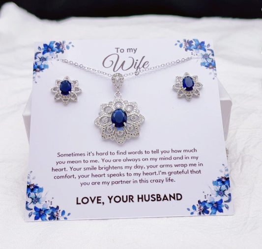 925 silver coated Flower pendant set wife gift box