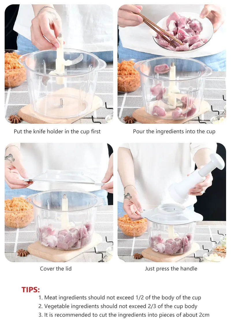 MANUAL HAND PUSH CHOPPER – MULTIFUNCTIONAL HAND PAT CHOPPER AND MIXER 2LTR